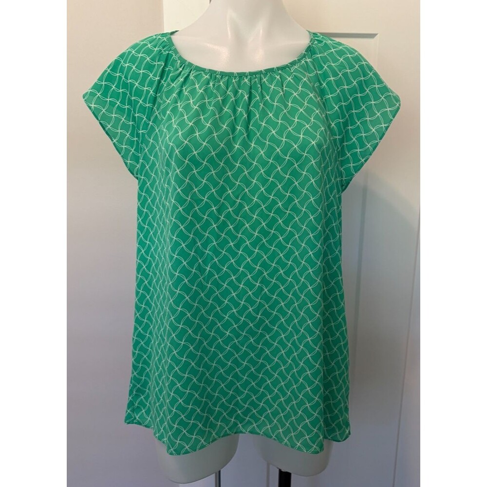 Banana Republic Womens TOP Short Sleeve Green White Open Back Size 14